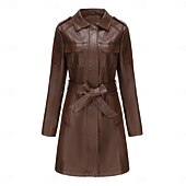 cheap Winter Coats-Women&#039;s Coat Windproof Comfortable Pocket Full Zip Fashion Street Style Plain Outdoor Casual Daily Long Turndown Regular Fit Long Sleeve Outerwear Black Burgundy Camel Fall Winter