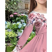 cheap 3D Flower Dress-Girls&#039; 3D Floral Rose Dress Long Sleeve Summer Spring Vacation Daily Holiday Princess Beautiful Sweet Kids 4-12 Years Casual Dress A Line Dress Knee-length Regular Fit