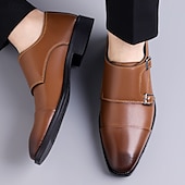 abordables Officiel-Chaussures habillées en cuir à double boucle pour homme – élégantes chaussures de soirée marron pour mariages, tenues de bureau et cérémonies