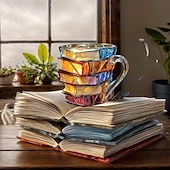 preiswerte Becher &amp; Tassen-bemalte Buchtasse 300ml/10oz Gitarren-Kaffeetasse Buch-Kaffeetasse einzigartige bunte Glasbücher Stapel-Kaffeetasse Sammlung Geschenk