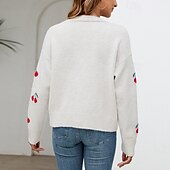 preiswerte Strickjacken und Oberbekleidung-Damen Pullover Strickjacke Mode Streetwear Täglich Frucht Gerippt V Ausschnitt Gestrickt Langarm Normale Oberteile Stricken Ferien Ausgehen Wochenende Weiß Herbst Winter