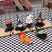 levne Halloweenové závěsné a stolní dekorace-Závěsná ozdoba na halloweenskou panenku čarodějnice, kreslený zvonek s tylovou sukní, dýně, duch a plyšové přívěsky s černou kočkou pro vnitřní i venkovní halloweenské párty a domácí dekorace