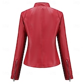 voordelige Imitatieleren jassen-Dames Jas van imitatieleer Comfortabel Zak Volledige ritssluiting Modieus Street Style Effen Buiten Casual / Dagelijks Normaal Opstaand Normale pasvorm Lange mouw bovenkleding Zwart Rood Kameel Lente