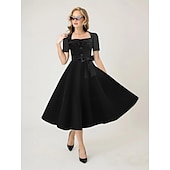 cheap Outfits-Women&#039;s A-Line Rockabilly Dress Polka Dots Swing Dress Flare Dress with Accessories Set 1950s 60s Retro Vintage with Headband Chiffon Scarf Earrings Pearl Necklace Gloves