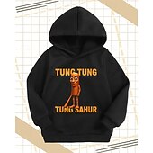 billiga Pojkens 3D Sporter &amp; Spel-Pojkar 3D Tung Tung Grafisk Huvtröja Långärmad Vår Höst Mode Streetwear Barn 4-12 år Huva Friluftsliv Casual Dagligen Normal Passform