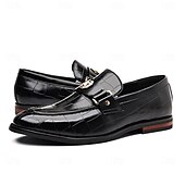 abordables Semi-formel-Mocassins en similicuir bordeaux pour homme, effet crocodile, avec boucle décorative en métal, pour hommes d&#039;affaires, événements formels et banquets