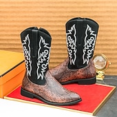 abordables Cowboy et bottes occidentales-Homme Bottes Bottes de Cowboy Rétro Chaussures en Peau de Serpent Marche ancien Occasionnel Cuir PU Confortable Antidérapant Chaud Bottes Mi-Mollet Mocassin Marron Noir / Rose