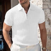 preiswerte Herren Klassisches Polo-Herren Golf Poloshirts Urlaub Arbeit Revers Viertelreißverschluss Kurzarm Basic Modern Farbblock Knöpfe Gestrickt Sommer Frühling Frühling &amp; Sommer Weiß Blau Grün Grau Golf Poloshirts
