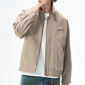 billiga Avslappnade jackor-Herr Lättviktsjacka Vardaglig jacka Semester Dagligen Vindtät jacka Ficka Vår Höst Slät Mode Klassisk Hög krage Normal Aprikos Svart Purpur Grön Kaki Jacka