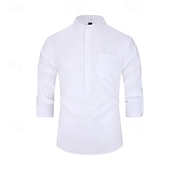 voordelige Heren Elite Overhemden-Voor heren Overhemd Zwart Wit Geel Rood Donker Marine Lange mouw Effen opa kraag School Formeel Kleding minimalistische