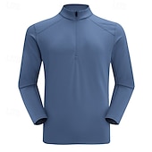 abordables Tapas-Hombre Sudadera de polar Sudadera con un cuarto de cremallera Manga Larga Escote Chino Camiseta Al aire libre Mantiene abrigado Invierno Poliéster Negro Azul Albaricoque Pesca Tenis Corriendo