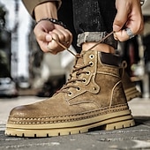 economico Stivali da lavoro-stivali da lavoro in pelle scamosciata color cuoio da uomo – stivaletti casual con lacci per l'escursionismo, il lavoro agricolo e l'uso quotidiano