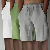 cheap Classic-Men&#039;s Shorts Linen Shorts Summer Shorts Beach Shorts Elastic Waist Drawstring Front Pocket Plain Comfort Soft Knee Length Casual Daily Vacation Fashion White+Black+Gray black+khaki+blue Inelastic