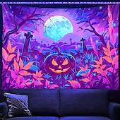 お買い得  ハロウィン壁タペストリー-ハロウィン ブラックライト タペストリー UV反応 暗闇で光る 森 トリッピー 山 霧 墓地 ゴースト 吊り下げ タペストリー 壁アート 壁画 リビングルーム 寝室用