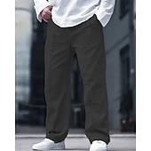 お買い得  クラシック-男性用 リネンパンツ ズボン サマーパンツ ビーチパンツ ポケット 弾性ウエスト ドローストリング 平織り 履き心地よい 高通気性 バケーション 日常 祝日 ハワイアン ボヘミアン ブラック ホワイト