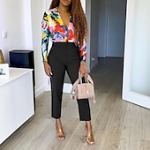 abordables pantalons habillés pour femmes-Femmes Dress Pants works Mode Streetwear Longueur complète Naturel Uni Taille Élastique Confortable Formel Travail Noir Blanche Jaune Rouge Automne Coupe régulière