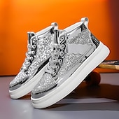 abordables Botines-Hombre Botas Zapatos de Paseo Casual Cuero PU Cómodo Antideslizante Transpirable Botines / Hasta el Tobillo Cordones Plateado Dorado Verano Primavera