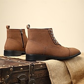 cheap Ankle Boots-Men&#039;s Beige Lace-Up Ankle Boots with Round Toe and Classic Stitching, Vintage Business-Casual Footwear for Office, Urban Walking and Smart Daily Outfits