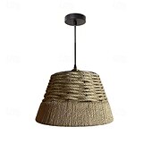 abordables Suspension-Suspension rustique en corde de chanvre, design conique en forme de cloche tissée à la main, lumière blanc chaud/blanc, e26/e27, chaîne réglable