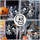 cheap Decals &amp; Stickers-4 Sheets Halloween Skeleton and Ghost Window Decals Wall Sticker, Spooky Skull Pumpkin Spider Door and Wall Clings for Halloween Party Home Window Decorations