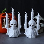 お買い得  装飾ライト-6/12個のハロウィンスカルキャンドルスティックランプLED電子キャンドルランプハロウィンホラー雰囲気レイアウト小道具デスクトップ装飾品