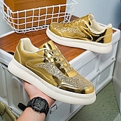 tanie Tenisówki i trampki męskie-Męskie Adidasy Spacery Codzienny Skóra PU Wygodny Niepoślizgowy / a Oddychający Sznurowane Srebrny Czarny Złoty Lato Wiosna