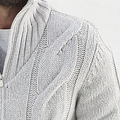 cheap Men's Cardigan Sweater-Men's Sweater Cardigan Sweater Cable Knit Regular Tops Knitted Plain High Neck Vacation Fashion Casual Daily Wear Clothing Apparel Spring &amp;  Fall Black Pink S M L