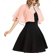 cheap Cape-Women's Wrap Elegant Sun Protection Short Sleeve Chiffon Wedding Wraps With Pure Color For Wedding Summer