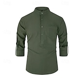 voordelige Heren Elite Overhemden-Voor heren Overhemd Zwart Wit Geel Rood Donker Marine Lange mouw Effen opa kraag School Formeel Kleding minimalistische