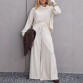 billige Sweatsuits for kvinner-Dame Elegant Årgang Mote Buksesett Bolero topp Langermet Rullekrage Helfarge Avslappet Daglig Stevnemøte Roségull Hvit Champagne Høst Løstsittende