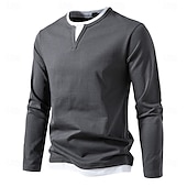 billige Herre Elite T-skjorter &amp; Tank-Herre T skjorte Langermet Crew-hals Alle årstider Helfarge Strikketøy Daglig Fritid falske to stykker utendørs Feriereise Hjem Svart Brun Grønn Topp T-skjorte for menn