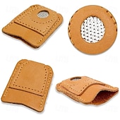 abordables coser y tejer y ganchillo-4 dedales de cuero para coser a mano, acolchado, protectores de dedos de cuero, alfileres, agujas, accesorios para manualidades de tejido, herramientas de costura DIY, 2 tamaños