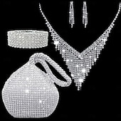 abordables Parures de Bijoux-Ensembles de bijoux de mariée 1 ensemble en alliage de strass 1 bracelet boucles d&#039;oreilles collier ensemble de bijoux tendance artistique élégant pour femme pour anniversaire fête tenue de soirée