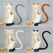 baratos Acessórios de penteados-Faixa de cabeça com orelhas de gato realistas e conjunto de cauda – orelhas de animais peludos feitas à mão, acessórios de cosplay de gato para convenções, cosplay, festas e Halloween