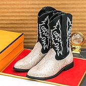 abordables Cowboy et bottes occidentales-Homme Bottes Bottes de Cowboy Rétro Chaussures en Peau de Serpent Marche ancien Occasionnel Cuir PU Confortable Antidérapant Chaud Bottes Mi-Mollet Mocassin Marron Noir / Rose