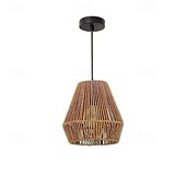 billige Pendellys-Landlig vintage flettet tau pendellampe, kunstnerisk hul design, 20 cm høyde, varmt hvitt/hvitt lys, e26/e27, justerbar kjede