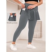 abordables Leggings lisos-Mujer Tallas Grandes pantalones Polainas Mallas De Deporte Longitud total Cintura Media Plano Bolsillos laterales 2 en 1 Confortable Levantamiento de tope Control de barriga Yoga Casual Diario Gris