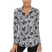 Χαμηλού Κόστους Γυναικείο πουκάμισο-Γυναικεία Άνθινο Φανέλα POLO Πουκάμισο τένις Μακρυμάνικο Στάμπα Τρίμηνο φερμουάρ Pullover Προστασία UV Ελαστικό Αναπνέει Τέννις Γκολφ Pickleball Γιακά με φερμουάρ Πουκάμισο Polo Ροζ Μπλε Γκρίζο