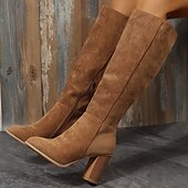 cheap Fashion Boots-Women&#039;s Knee High Block Heel Boots – Suede Style Fall Winter Boots for Women, Elegant Tall Boots for Daily Wear, Date Nights, and Office Outfits