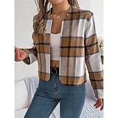 Χαμηλού Κόστους 3D Παλτά-Γυναικεία Casual Jacket Άνετο Αναπνέει Στάμπα Καθημερινό Καρό Διακοπές Δρόμος Καθημερινά Ρούχα Εξόδου Ανοικτό Μπροστά Κοντό Όρθιος Γιακάς Κανονικό Μακρυμάνικο Εξωτερικά ενδύματα