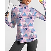 זול חולצת נשים-בגדי ריקוד נשים גיאומטרי חולצת POLO חולצת טניס שרוול ארוך דפוס רבע מיקוד Pullover הגנת UV אלסטי נושם טניס גולף פיקלבול צווארון רוכסן חולצה Polo ורוד כחול בגדי טניס