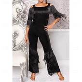 baratos Roupa de Dança Latina-Calças femininas para dança latina – Calças elásticas de cintura alta para prática de dança de salão, para rumba e cha-cha &amp;samba, roupa de performance com bainha larga