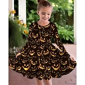 tanie Dziewczęce kostiumy na Halloween-Halloween Dziewczyny &#039; 3D Dynia Sukienka Długi rękaw Lato Wiosna Urlop Codzienny Święto Księżniczka Piękny Słodkie Dzieci 4-12 lat Codzienne sukienki Sukienka A line Do kolan Regularny