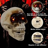 お買い得  ハロウィンパーティー用品-ハロウィーンの電動スカルヘッド。サウンドコントロールセンサーが光り、怖い口が開いていて、いたずらや飾りとして吊り下げられます。