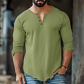 cheap Casual Henley Tee-Men&#039;s Cotton Linen Shirt Henley Shirt Tee Henley Top Long Sleeve Solid Color Plain Solid Fashion Designer Casual Color Block Buttons Henley Outdoor Casual Daily Summer All Seasons White Pink Light