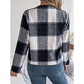 Χαμηλού Κόστους 3D Παλτά-Γυναικεία Casual Jacket Άνετο Αναπνέει Στάμπα Καθημερινό Καρό Διακοπές Δρόμος Καθημερινά Ρούχα Εξόδου Ανοικτό Μπροστά Κοντό Όρθιος Γιακάς Κανονικό Μακρυμάνικο Εξωτερικά ενδύματα