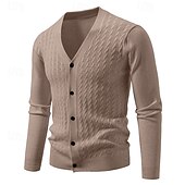 cheap Men&#039;s Cardigan Sweater-Men&#039;s Cardigan Sweater Cropped  Sweater Knit Sweater Ribbed Knit Regular Tops Buttons Jacquard Plain V Neck Fashion Classic Vacation Daily Wear Clothing Apparel Fall Winter Black Navy Blue S M L