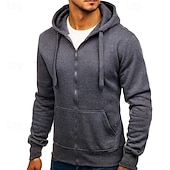 economico Felpa con cappuccio in pile-Per uomo Felpa con cappuccio Felpa con cappuccio a zip intera Felpa con cappuccio in pile Nero Bianco Verde militare Rosso Borgogna Con Cappuccio Semplice Con zip Tasca Sport &amp; Outdoor Casuale
