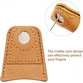 abordables coser y tejer y ganchillo-4 dedales de cuero para coser a mano, acolchado, protectores de dedos de cuero, alfileres, agujas, accesorios para manualidades de tejido, herramientas de costura DIY, 2 tamaños