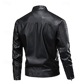 preiswerte Kunstlederjacke-Herren Kunstlederjacke Bikerjacke Motorradjacke Urlaub Täglich Winddicht Warm Tasche Herbst Winter Einfach Mode Klassisch Stehkragen Regulär Schwarz Grün Jacken